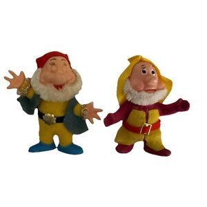 Vintage Walt Disney Flocked 7 Dwarfs Christmas Ornaments, Lot Of 2 - Bashful +